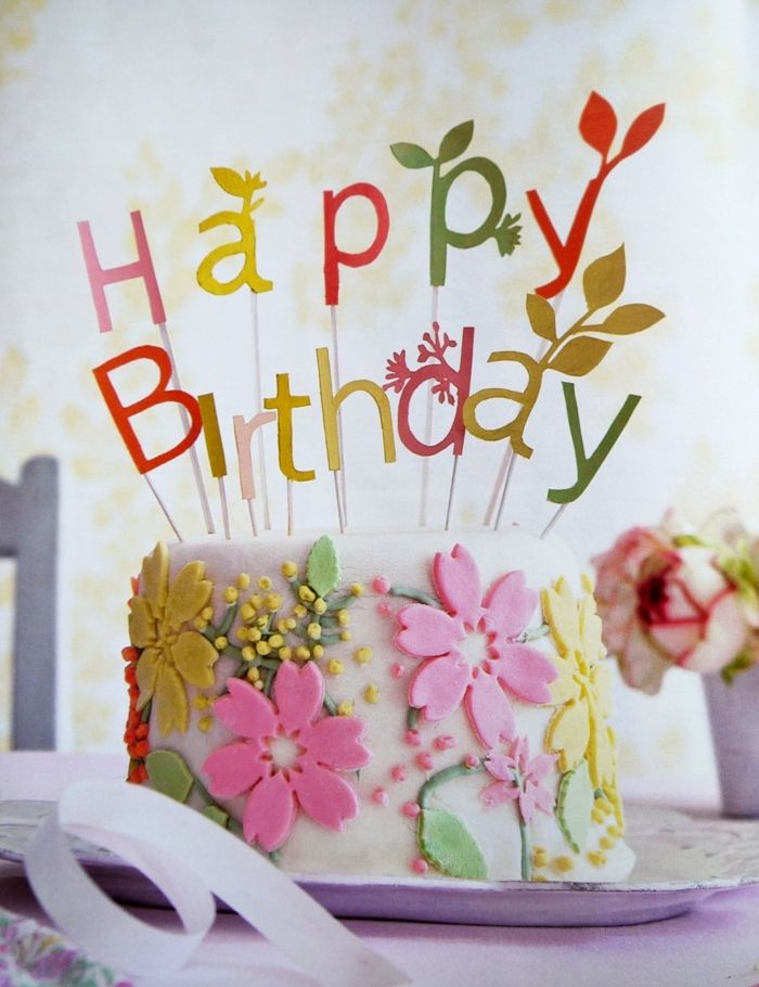 Happy Birthday Cake And Flowers